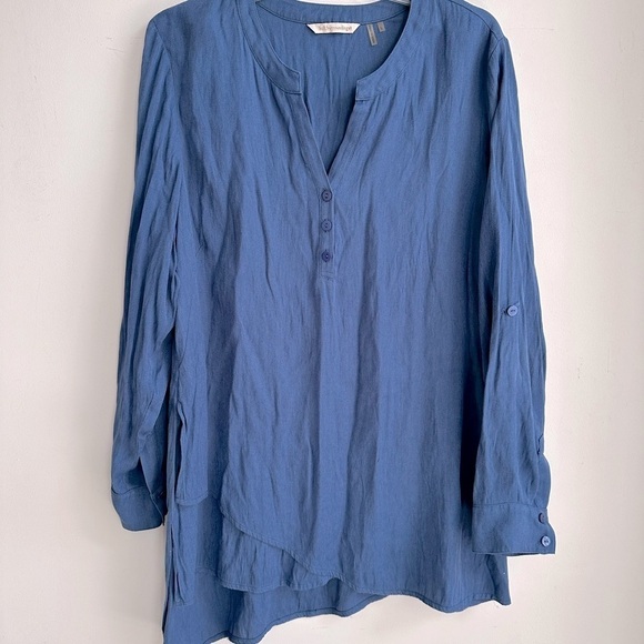 Soft Surroundings In the Study Blue Asymmetrical Pullover Lightweight Henley - Picture 12 of 12